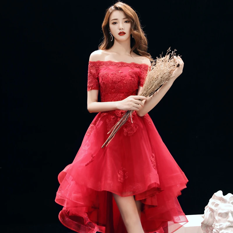 Robe de soiree элегантное красное платье на шнуровке, вечернее платье с аппликацией, короткое спереди и длинное сзади, платья для выпускного вечера