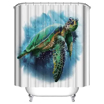 

Turtle Shower Curtain, Ocean Theme Nautical Home Dream Decor, Bathroom Accessory with Hooks, 72”W x 72”H Waterproof Fabric