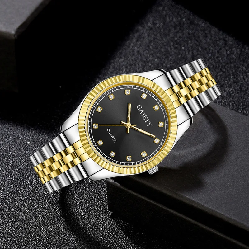 

Luxury Rolexable Golden Black Watch Men Stainless Steel Waterproof Clock Male Fashion Diamond Quartz Wristwatches reloj hombre