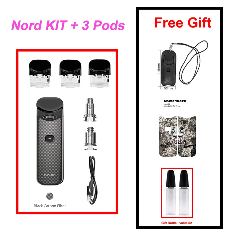 Black Carbon Fiber SMOK Nord Pod Vape ручка 1100 мАч батарея 3 мл Pod система сетка катушка электронная сигарета Pod Комплект Испаритель VS SMOK NOVO Minifit - Цвет: Black Carbon Fiber