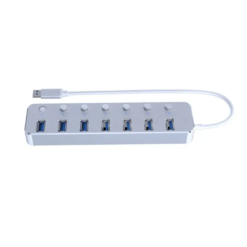 Алюминиевый USB 3,0 концентратор 7 портов USB удлинитель разветвитель с индивидуальным переключателем вкл/выкл D08B