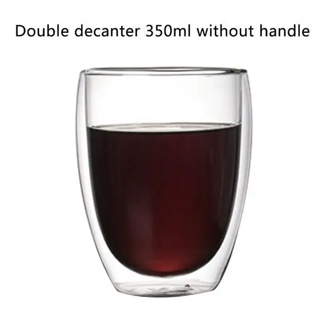 No handle 350 ml Прозрачная стеклянная чашка для кофе, молока, виски, чая, пива, двойная креативная термостойкая для здоровья и защиты окружающей среды - Цвет: No handle 350 ml