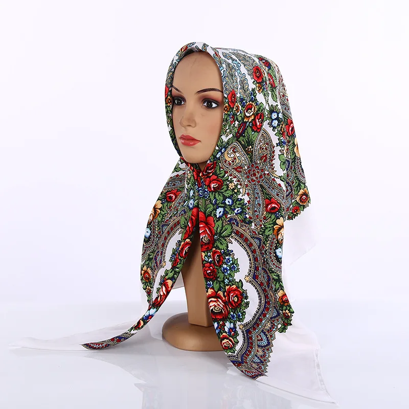Luxury Besigner Fashion Style Russian Ethnic Pattern Women Scarf Handkerchief Scarf 110*110cm Muslim Hijab Shawl