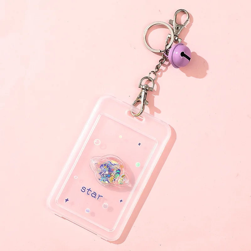 New Cute Quicksand Loving Heart Credit Card ID Holder Bag Student Women Travel Bank Bus Business Card Cover Badge With Keychain - Цвет: 3