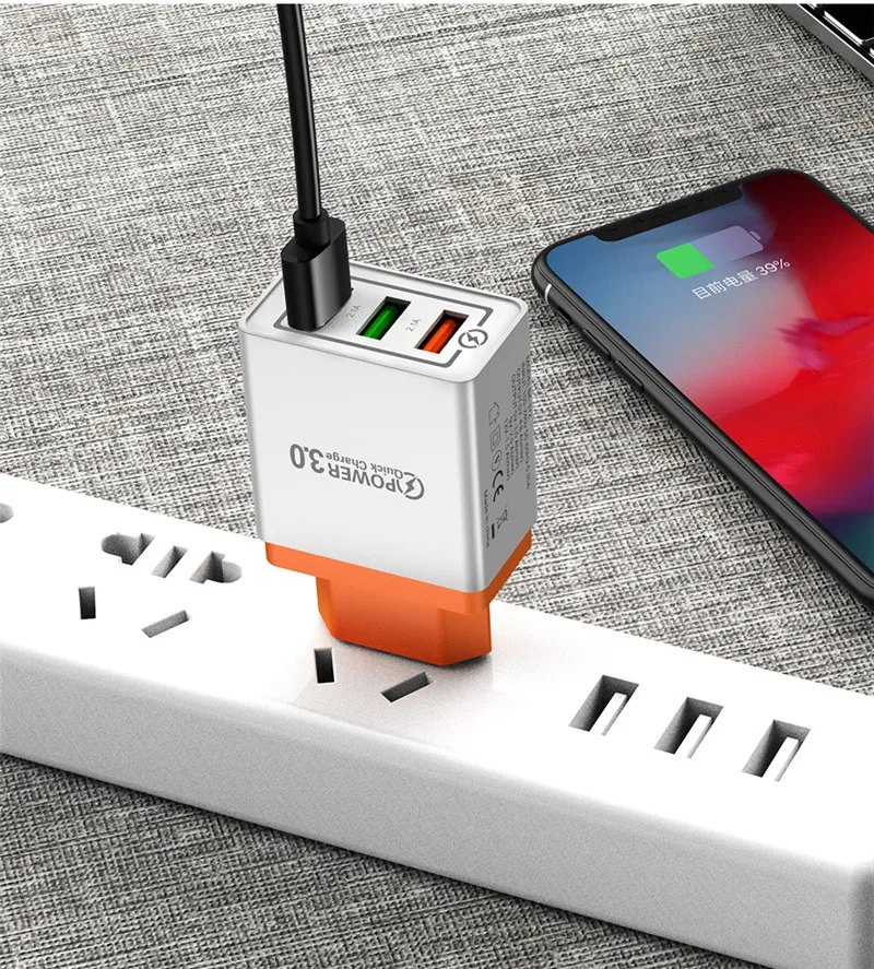 GTWIN QC 3,0 USB зарядное устройство 3 порта настенный адаптер быстрой зарядки для iPhone 11 Pro samsung S9 S10 Xiaomi планшеты мобильный телефон Тип C