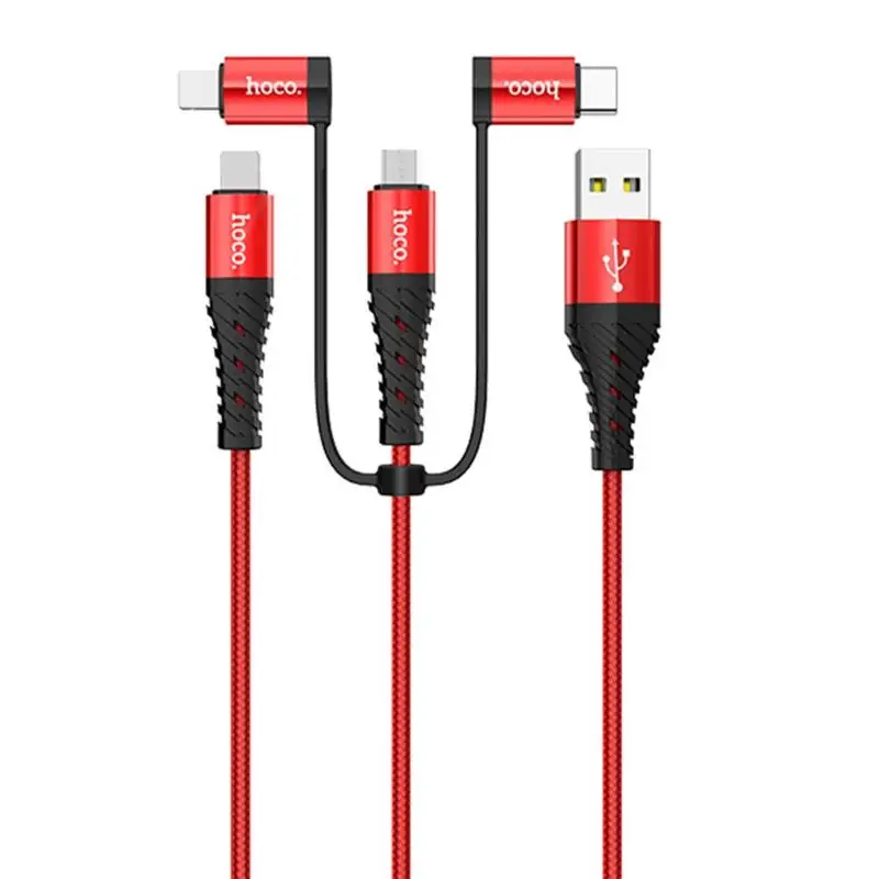 HOCO X38 4 в 1 зарядный кабель usb для Dual 8 Pin Micro usb type C для телефона - Цвет: Красный