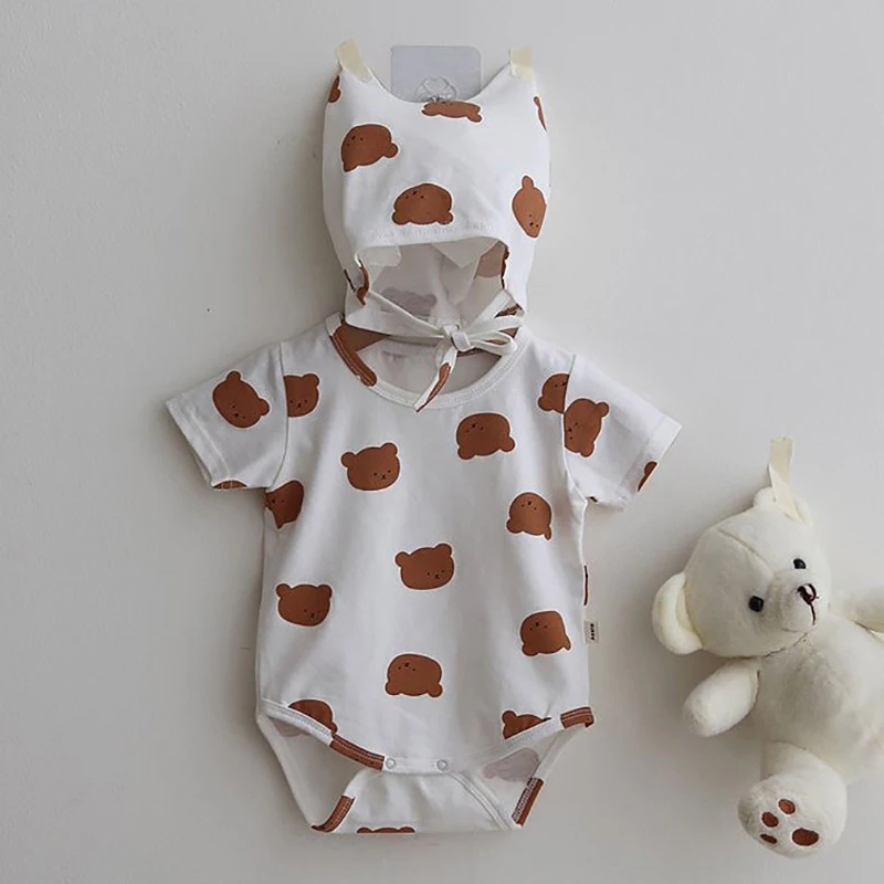 Cotton Baby Bodysuit with Bear Print for Summer