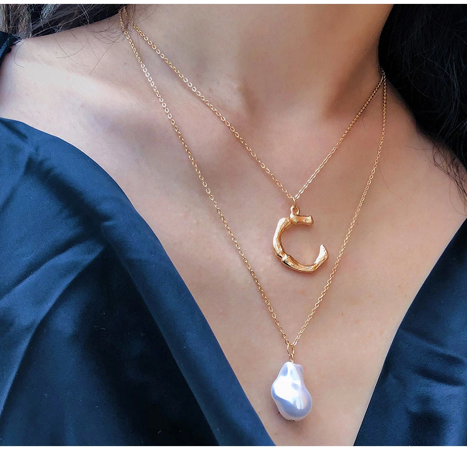 Youvanic Boho Moon необычное жемчужное ожерелье с подвеской Золотая Начальная Буква C Длинная цепочка ожерелье воротник Женская мода ювелирные изделия 2433