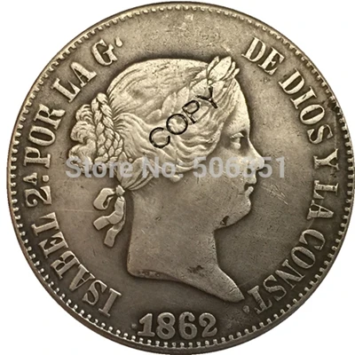7 монет Испания 10 Reales копия монет - Цвет: 1862