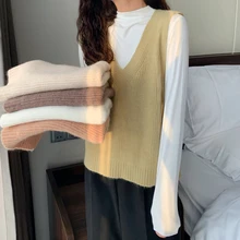 Лесной свитер, женский жилет, Осенний корейский стиль, художественный Ретро стиль, v-образный вырез, вязаный женский свитер без рукавов, жилет