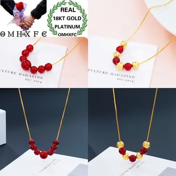 

MHXFC Wholesale European Fashion Woman Female Party Birthday Wedding Gift Red Agate Beads Real 18KT Gold Pendant Necklace NL129