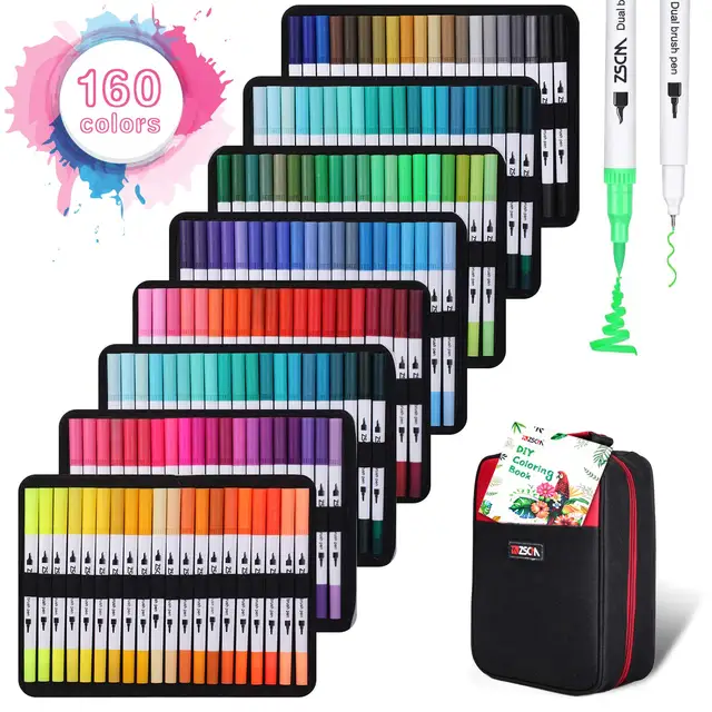 ZSCM Duo Tip Brush Coloring Pens,60 Colors Art Markers,Fine