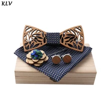 Мужской деревянный галстук-бабочка, носовой платок, набор для мужчин и женщин, полые деревянные резные цветочные корсажные запонки, ювелирные изделия, подарки унисекс, вечерние, для свиданий