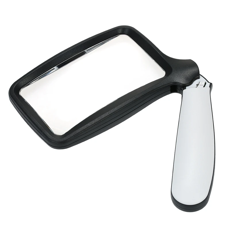 2X Handheld Folding Magnifier With 5 Led Light Hd Acrylic Square Magnifying Glass For Elderly Reading Newspaper Looking Watching