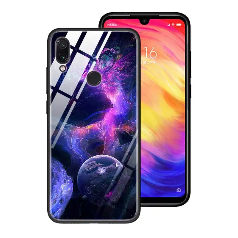 T02 Чехол из закаленного стекла для Red mi 7 8A Note6 7 8 K20 K20 Pro Shell для Xiaomi mi A3 CC9E CC9 силиконовый край чехол с градиентом звездного пространства - Цвет: T02