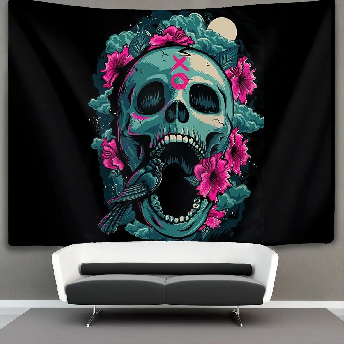 Cool Skull Hippie Art Tapestry Wall Hanging Home Decor For Bedroom Living Dorm Room