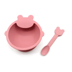 Baby Tableware Silicone Sucker Bowl Waterproof BPA Free Personalized Baby Bibs Children Feeding Plate And Wodden Handle Spoon