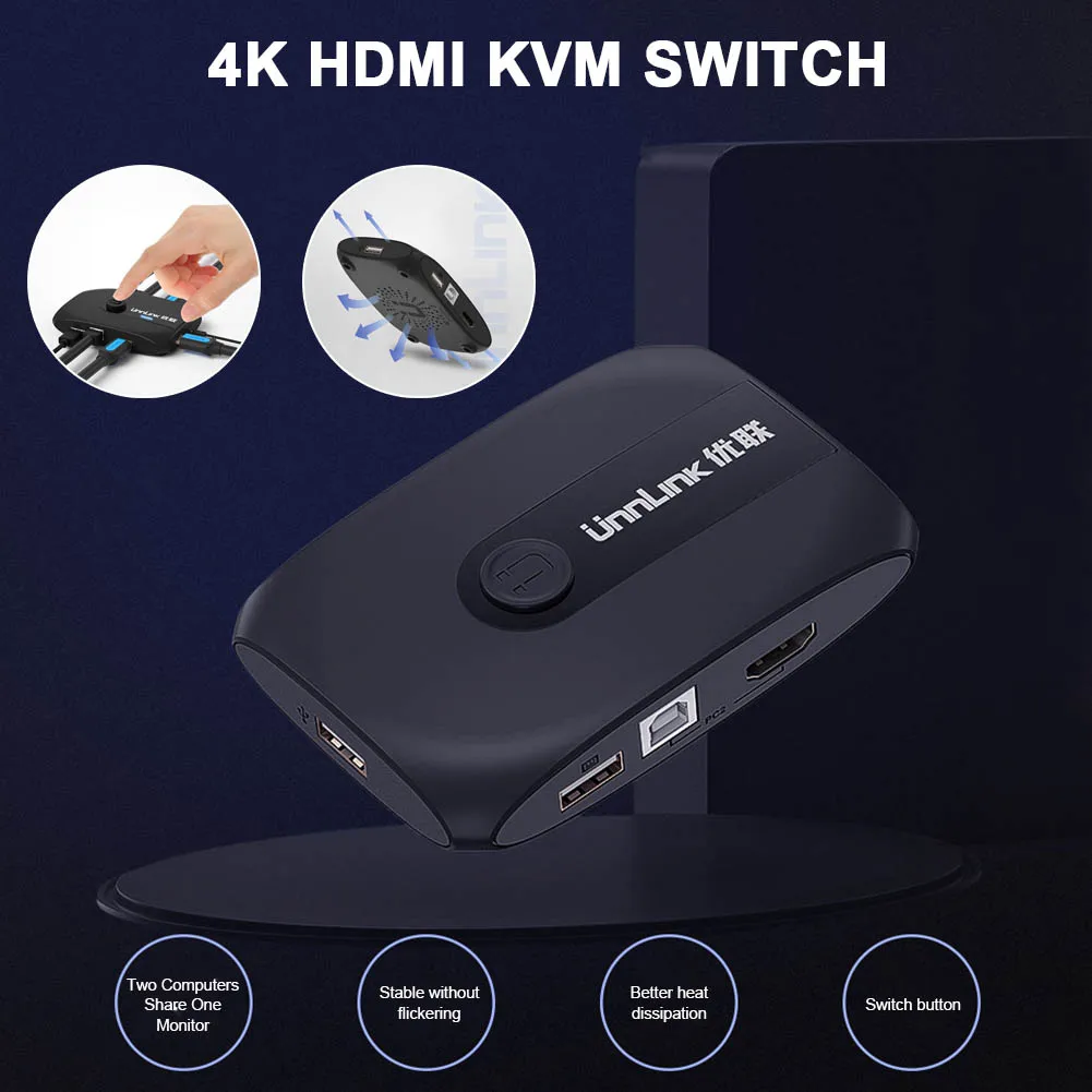 Unnlink 2X1 HDMI KVM переключатель семейный 2 в 1 выход USB 0 монитор мышь клавиатура для