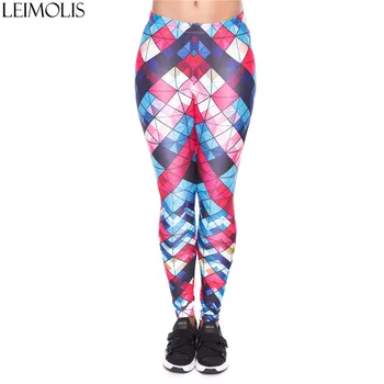

LEIMOLIS 3D print geometry block red blue fitness push up workout leggings women Harajuku High Waist punk rock sexy leggins