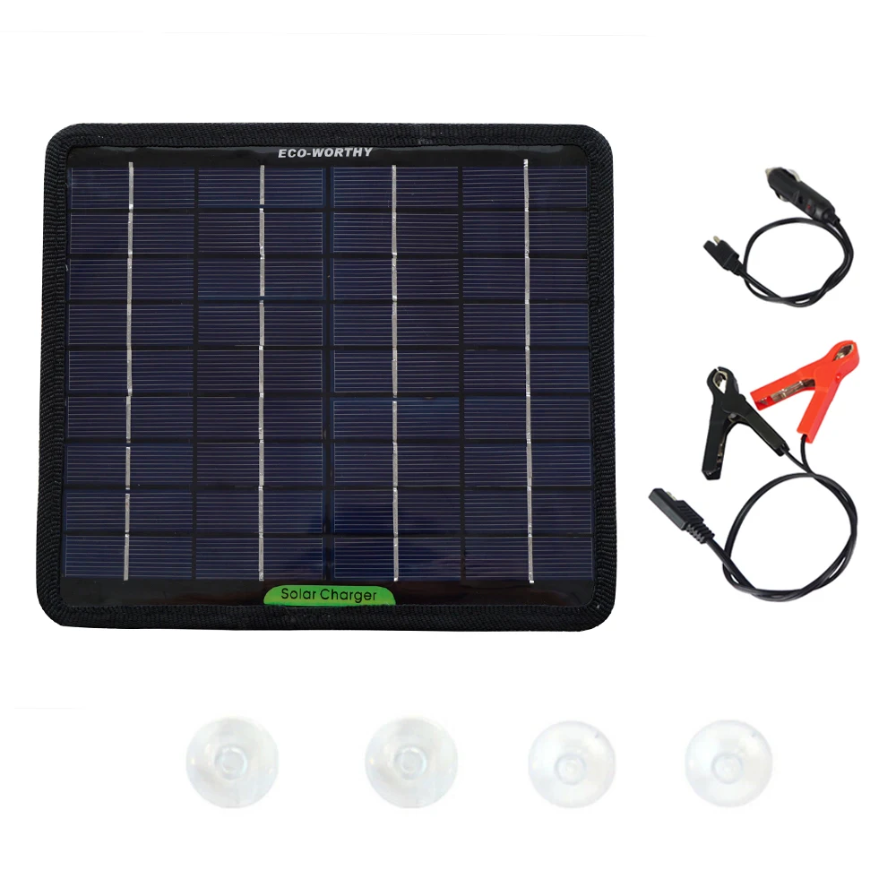 5W ECOWORTHY 12 вольт 5 ватт 10 ватт портативная солнечная панель зарядное устройство резервного копирования W/Аллигатор клип адаптер для автомобильного аккумулятора, телефона - Цвет: 5W