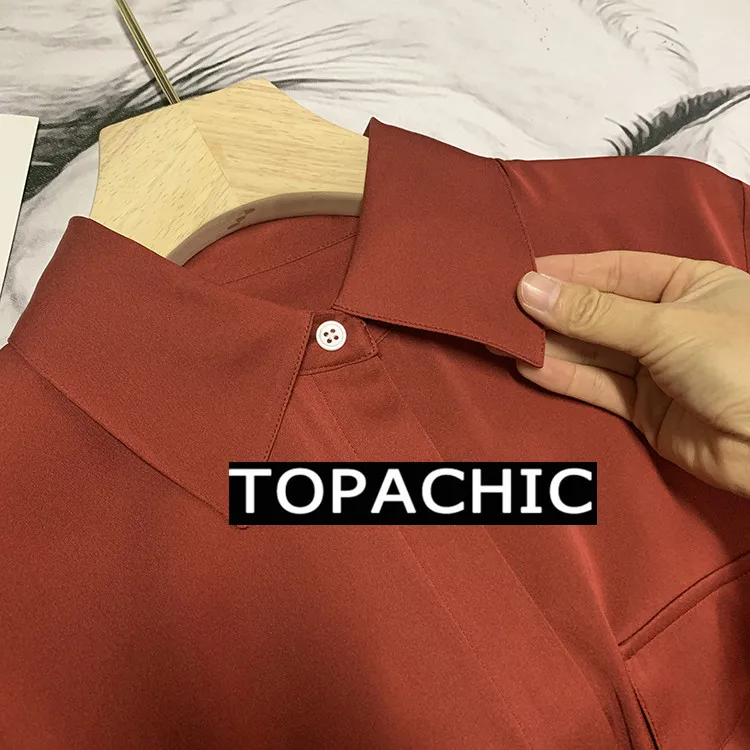 12,18 Женская шелковая рубашка, новая мода, отложной воротник, закрытая пуговица, карман, украшение, длинный рукав, темпераментная блузка