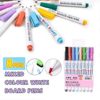 

8pcs Mixed Colour White Board Bright Marker Fine Pen bullet Tip Pens Easy Dry Wipe
