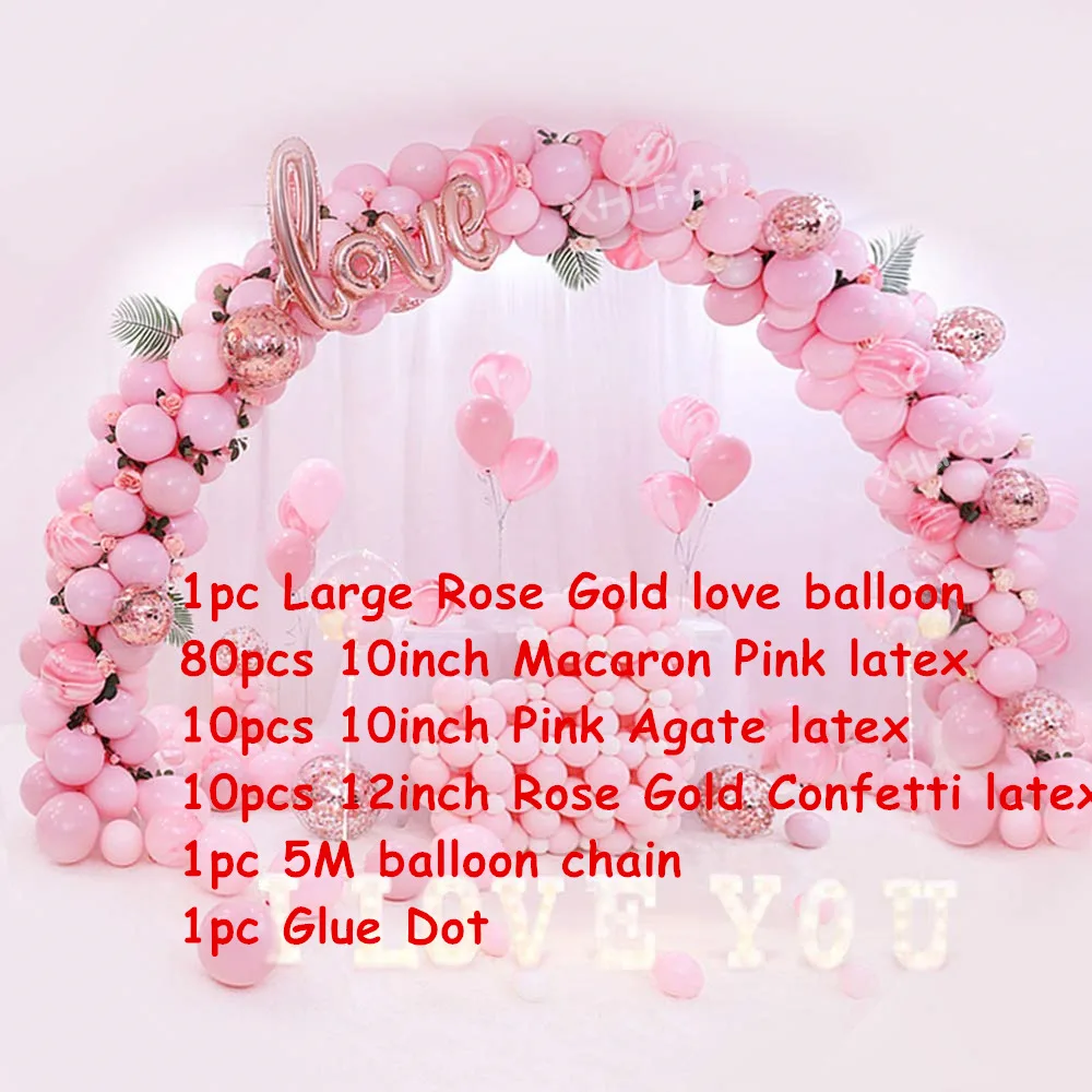 Pink Ballon Arch Set Розовые воздушные шары-гирлянды арка для маленьких девочек розовые Макарон Агатовые латексные шары День Святого Валентина Свадебная вечеринка розовое золото любовь Декор Globos - Цвет: Pink Ballon Arch Set