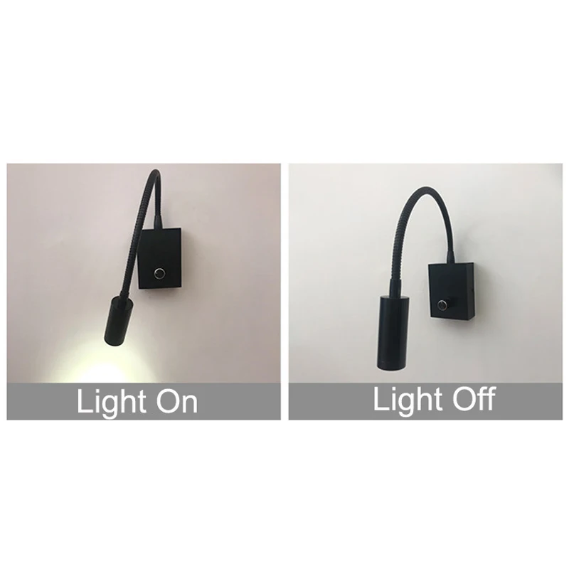 LED Wall Lamp 3W Home Hotel Loft Bedside Reading Book Black Wall Light Flexiable ON/OFF Switch 220V Spot Bulb Indoor Lighting