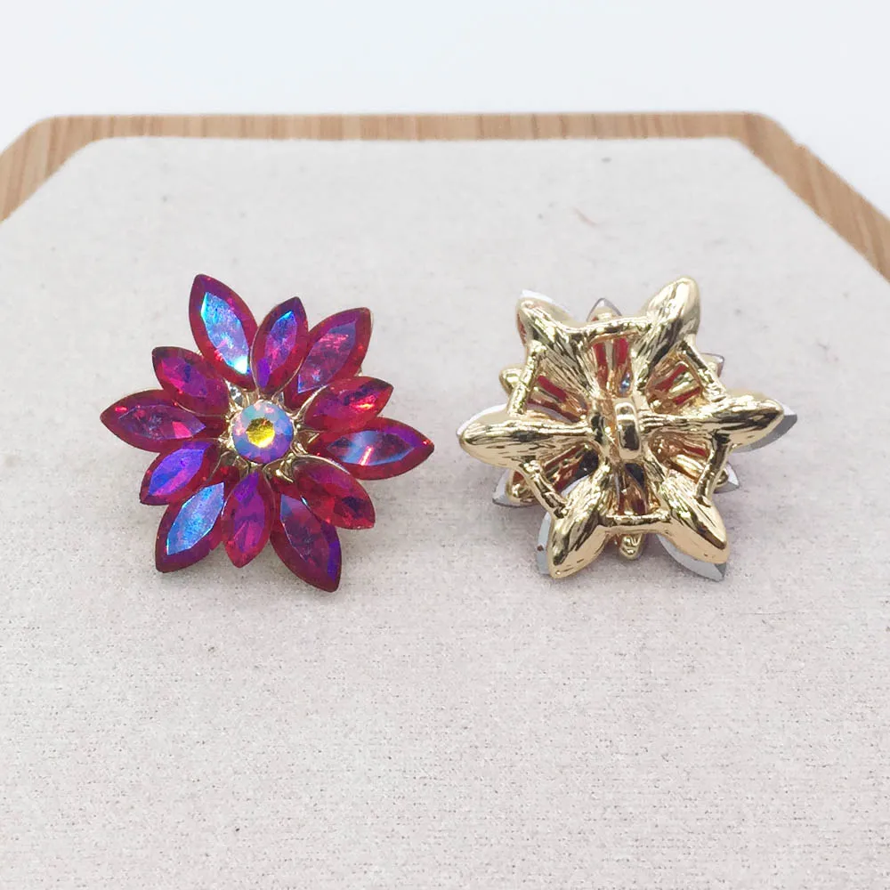 Red AB 5pcs/lot 27mm Alloy Rhinestone Button For Craft Sewing DIY Handmade Buttons for Clothing Decorative Embellishment 12 Colors - Цвет: Red AB