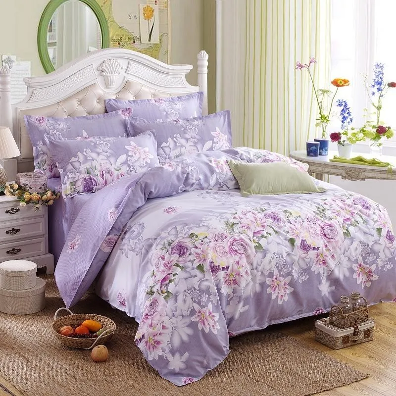 Purple Pastoral Solstice Flowers Style 4Pcs Bedding Set