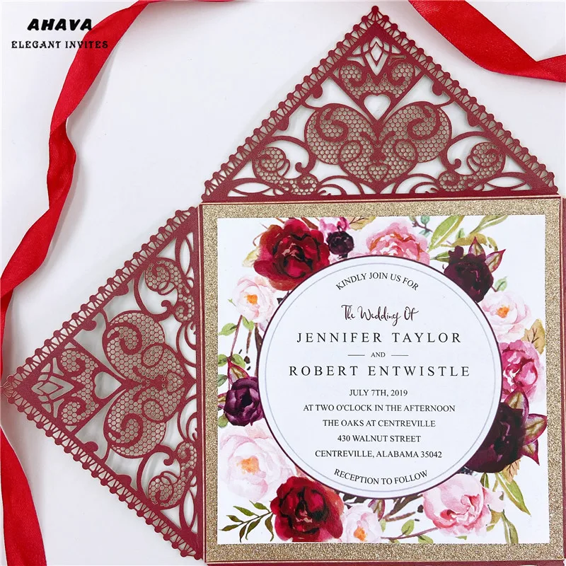 

Пригласительные открытки, квадратные, бордовые, лазерная резка, обложки для свадьбы Вечерние, дня рождения, приглашения на крещение