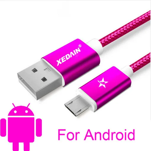 Rose red XEDAIN 1 м 2 м 3 м металлическая нейлоновая оплетка Кабель зарядного устройства микро-usb для samsung/Xiaomi/huawei/SONY телефонный кабель из сплава данных зарядный кабель - Цвет: Rose red