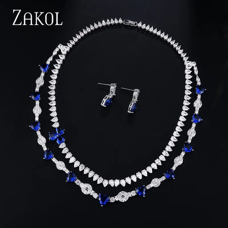 ZAKOL роскошные циркония Женские Ювелирные наборы многослойное ожерелье в форме цветка Комплект сережек для женщин вечерние FSSP384