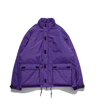 

Men Winter Padded Jacket Streetwear Style Velcro Pocket Outwear Coat Windproof Jacket