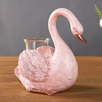 

Household Supplies Decoration Swan Candlestick Miniature Model Pink Swan Figurines Desktop Decoration Crafts Candle Holder Gifts