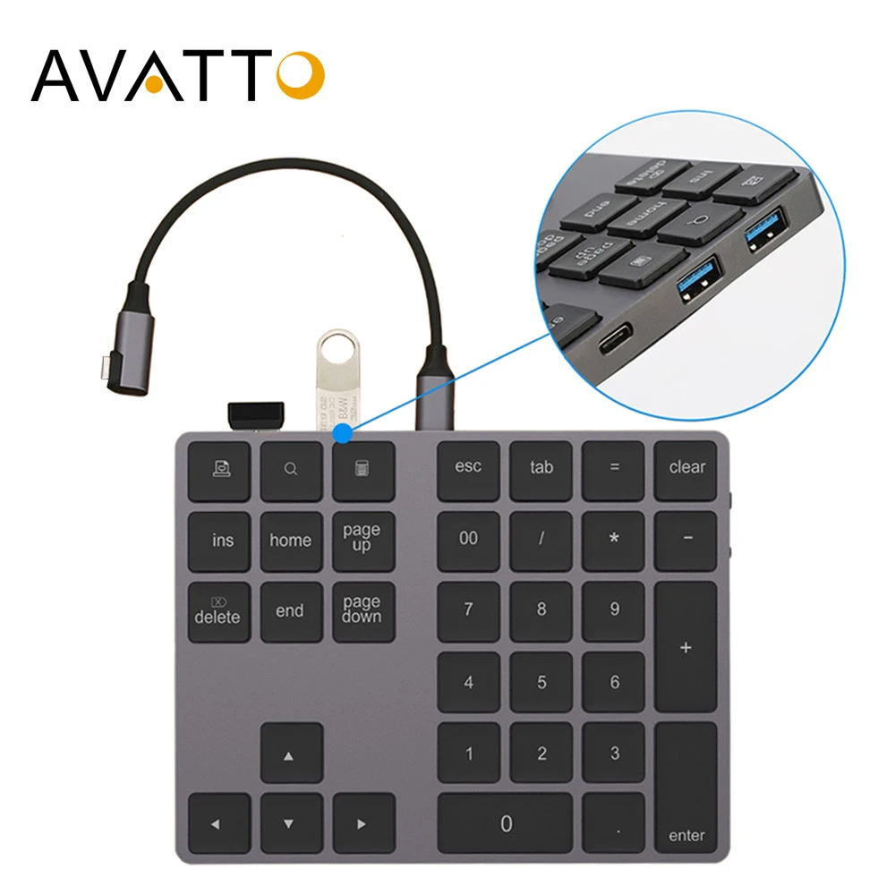 Android Wireless Number Pad BT Numeric Keypad with 34-Key Aluminum Alloy and ABS Material Keyboard HUB Type-C USB 3.0 Support for Windows Silver OS Android Wireless Number Pad BT Numeric Keypad with 34-Key Aluminum Alloy and ABS Material Keyboard HUB Type-C USB 3.0 Support for Windows Silver OS
