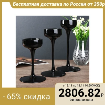 

Candlestick glass "Glass-bowl" black set of 3 pieces h- 17, 21, 24.5x12x12 cm 4543422