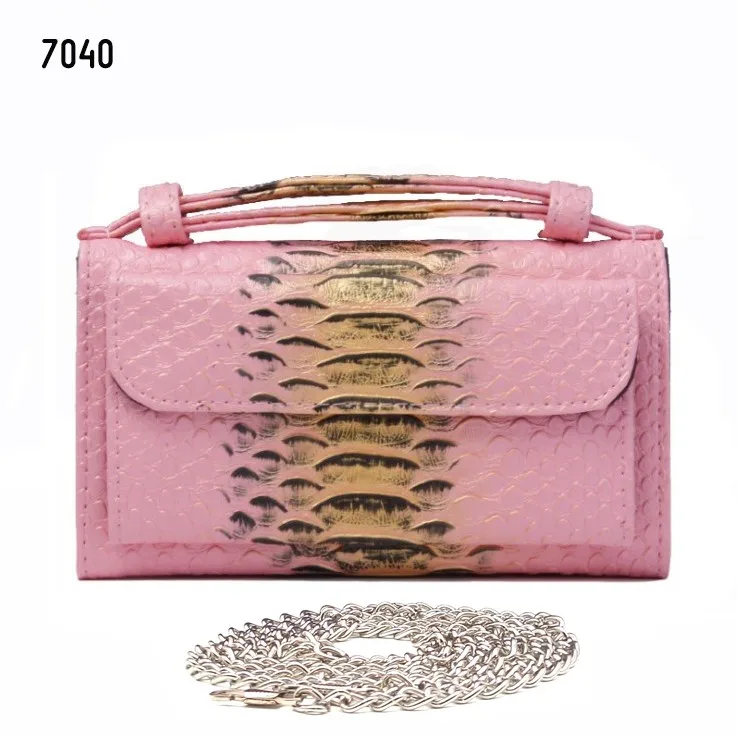 Женские сумки из натуральной воловьей кожи, женские сумки через плечо, цепочка с узорами шаблонов - Цвет: 7040 Colorful Pink
