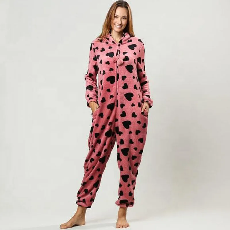 

Women Printing Hoody Flannel Onesie Jumpsuit One Piece Pajamas All in One Flannel Anime Pijama Warm Adult Homewear