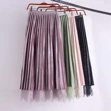Осенне-зимняя Гибкая эластичная юбка миди с высокой талией, плиссированная линия, бархатная юбка с блестками для женщин, юбки для женщин, saias