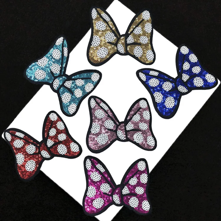 

5Pcs/13X11.5cm Sequins Bow tie Applique Clothing Embroidery Patch Fabric Sticker Iron On Patch Craft Sewing Repair Embroidered