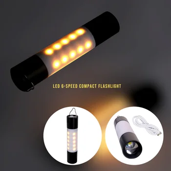 LED ładowane na USB latarka wodoodporna Zoomable latarka LED awaryjne światło zewnętrzna namiotowa lampa kempingowa wisząca latarenka tanie i dobre opinie CN (pochodzenie) kieszonkowe narzędzia uniwersalne Aluminum alloy + ABS 12 22*2 65cm 4 81*1 04in T6+50*led lamp beads
