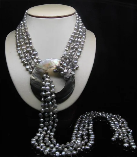 shitou 001283 3" натуральный 4 ряда 5-6 мм AAA Silver_Gray из барочного жемчуга Цепочки и ожерелья