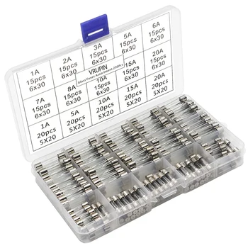 

250 Pieces Glass Tube AMP 6X30mm 250V 1A, 2A, 3A, 6A, 7A, 8A, 10A, 15A, 20A, 520A, 5X20mm 250V 1A, 5A, 10A, 15A, 20A