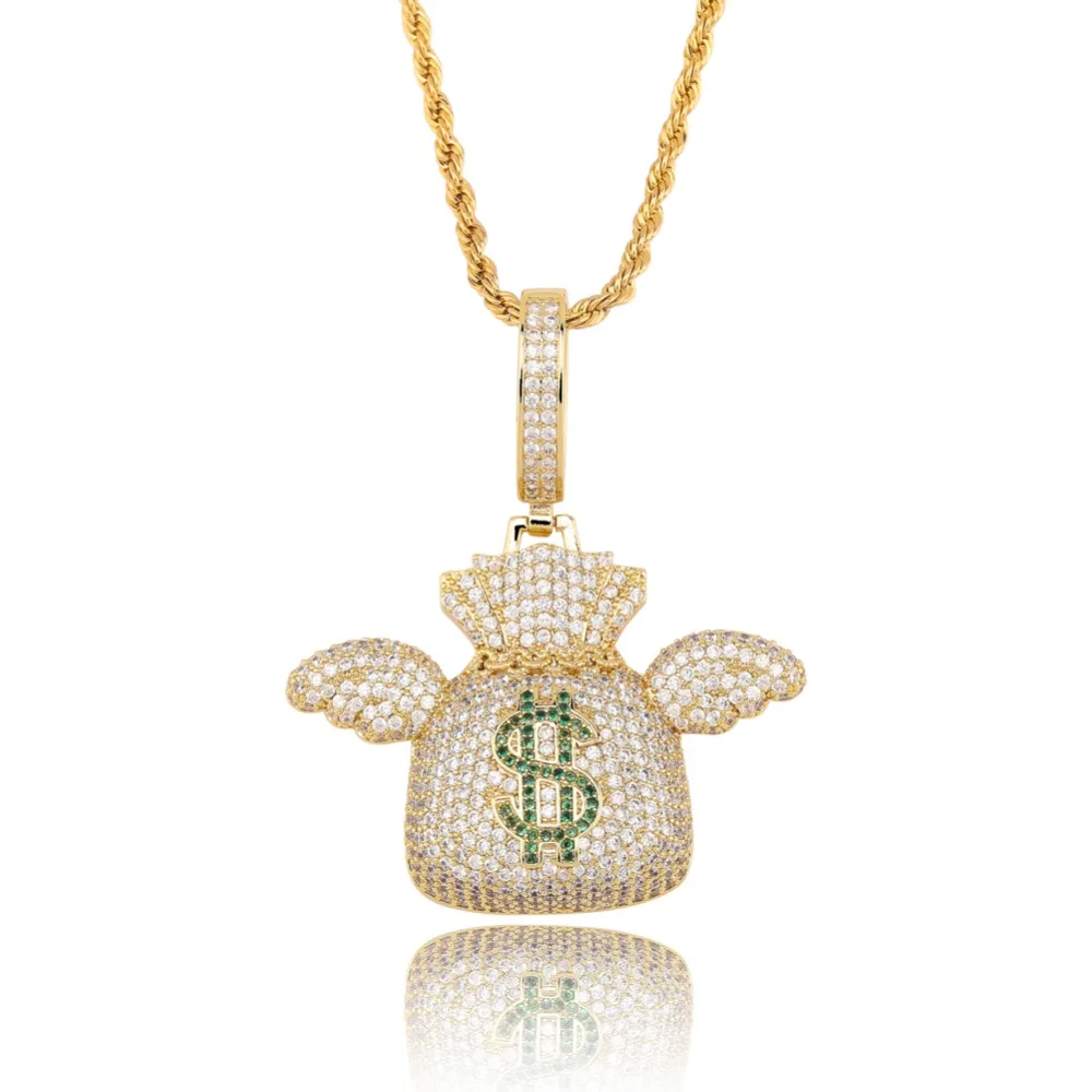 TOPGRILLZ ожерелье с подвеской в виде сумки для денег в долларах США с 4 мм теннисной цепочкой золотого и серебряного цвета с кубическим цирконием мужские ювелирные изделия в стиле хип-хоп рок