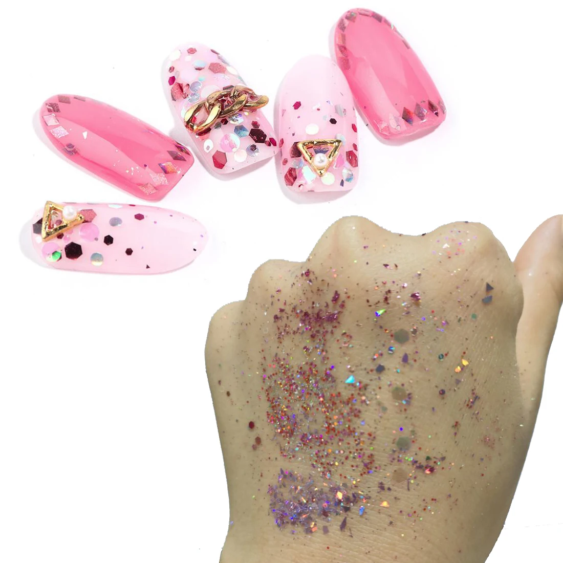 Addfavor 8 шт. голографические пайетки для ногтей хлопья блестящая розовая Золотая фольга для ногтей Наклейка блестящая пудра для украшения ногтей маникюр