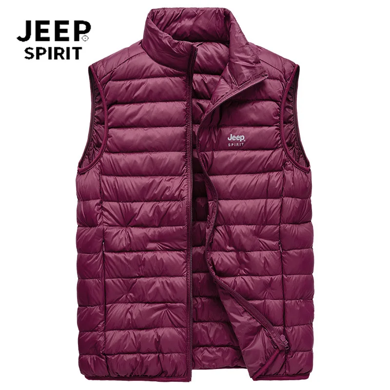 JEEP SPIRIT Осенний жилет для мужчин модный 90% белый утиный пух теплый жилет без рукавов мужской светильник s жилет Размер M-3XL - Цвет: Красный