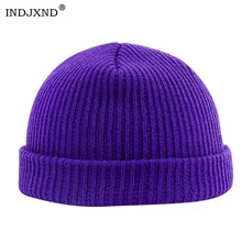 INDJXND зимние трикотажные изделия кепки женские полиэстер чепчик унисекс шляпа Женская Повседневная хип хоп Skullies Beanies мужские осенние вязаные шапки