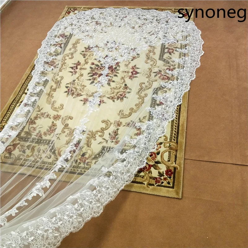 New sparkling beads Cathedral bride veil lace edge 1 layer with metal comb custom 5 meters long wedding New sparkling beads Cathedral bride veil lace edge 1 layer with metal comb custom 5 meters long wedding