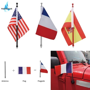 

14" 8MM Aluminium Antenna Mast + 6 x 9 Flag Banner AM FM Radio Signal Aerial Amplifier Booster For Jeep Wrangler JK 2007-2017